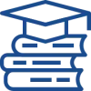 A stack of books with a graduation cap on top